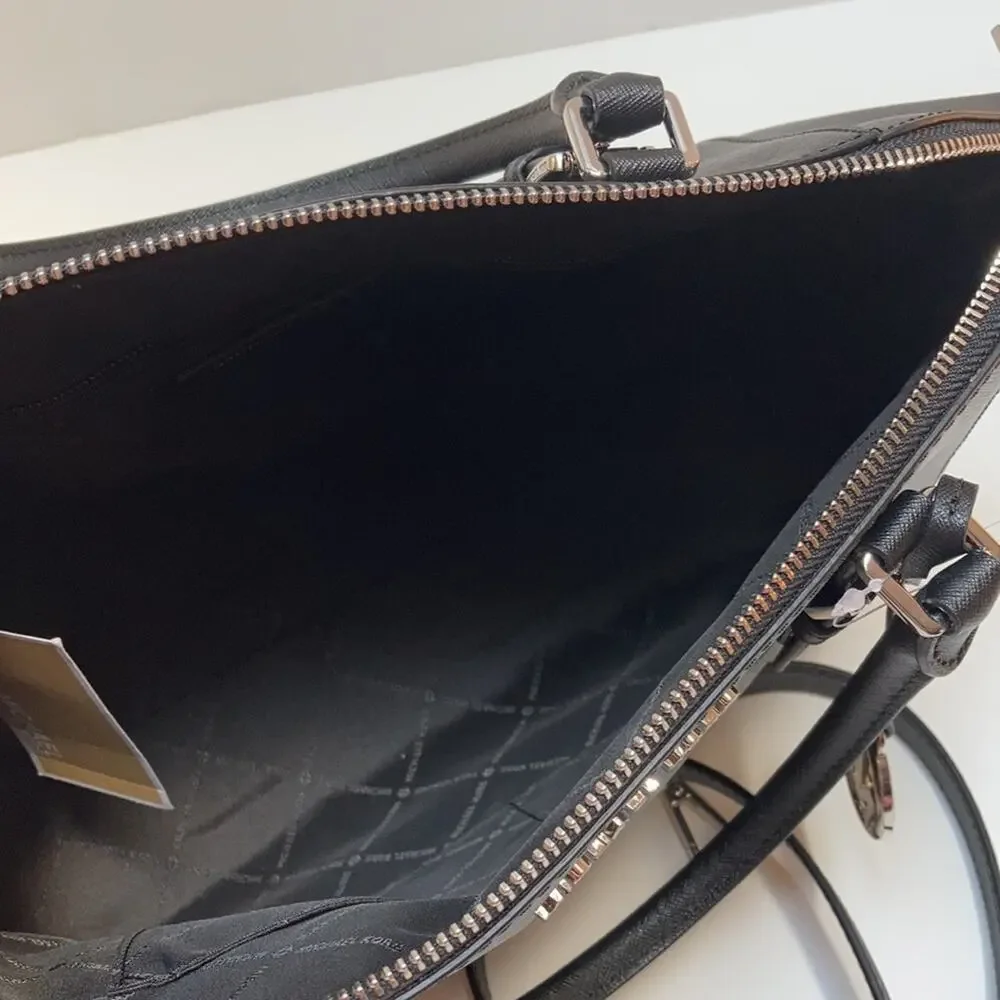 π€ NWT Authentic Michael Kors Saffiano Leather Lg Satchel Bag - BLACK - Picture 9 of 11